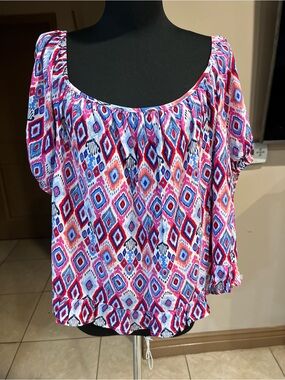 Savanna Jane Pink Multi Geometric Peasant Blouse